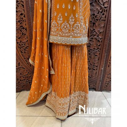 Orange Georgette Chinon Garara Suit