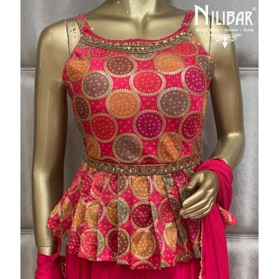 Magenta Chinon Palazzo Suit