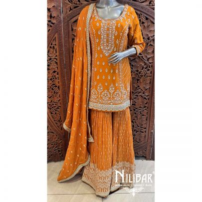 Orange Georgette Chinon Garara Suit