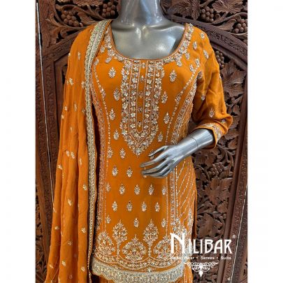 Orange Georgette Chinon Garara Suit