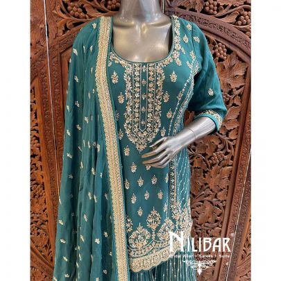 Pine Green Georgette Chinon Garara Suit
