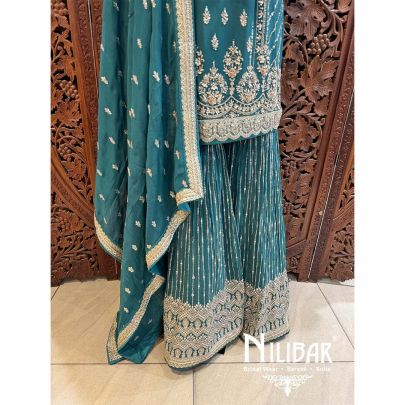 Pine Green Georgette Chinon Garara Suit
