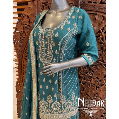 Pine Green Georgette Chinon Garara Suit