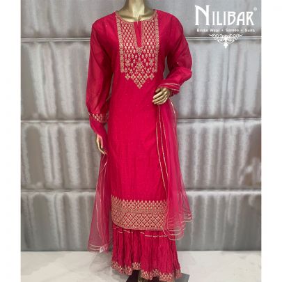 Magenta Pink Silk Sharara Suit