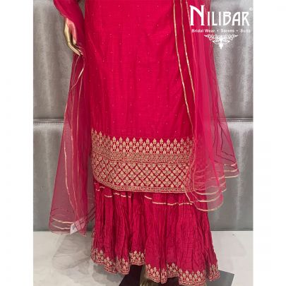 Magenta Pink Silk Sharara Suit