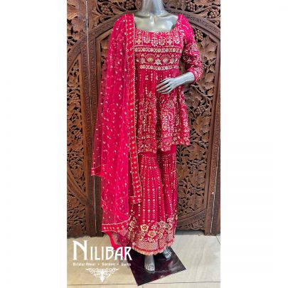 Pink Georgette Net Peplum Suit