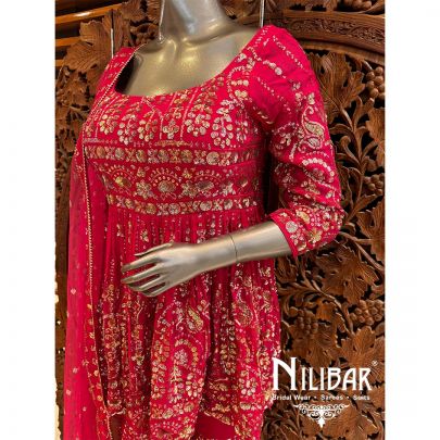 Pink Georgette Net Peplum Suit