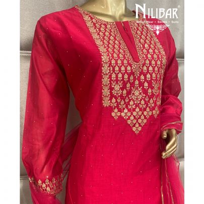 Magenta Pink Silk Sharara Suit