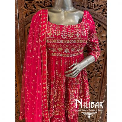 Pink Georgette Net Peplum Suit