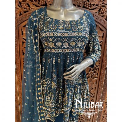Peacock Blue Georgette Net Peplum Suit