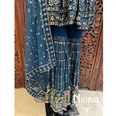 Peacock Blue Georgette Net Peplum Suit