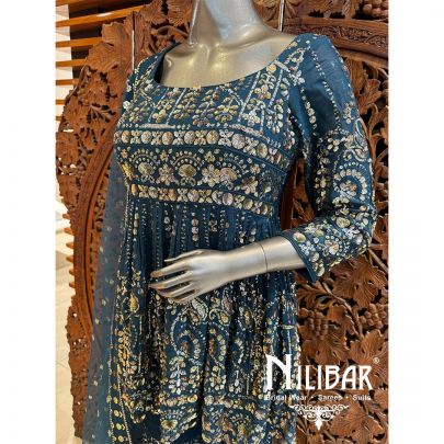 Peacock Blue Georgette Net Peplum Suit