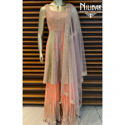 Peach Pink Georgette Garara Suit