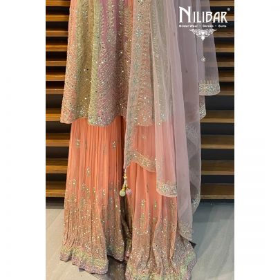 Peach Pink Georgette Garara Suit