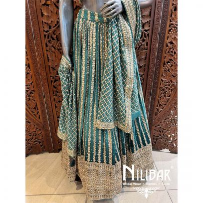 Green Georgette Embroidered Lehenga