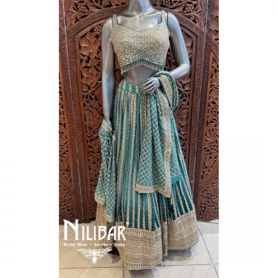Green Georgette Embroidered Lehenga