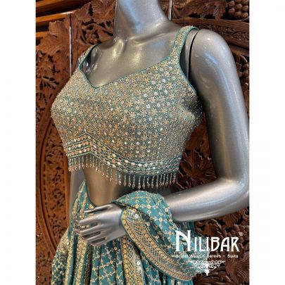 Green Georgette Embroidered Lehenga