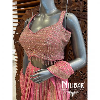 Peach Pink Georgette Embroidered  Lehenga