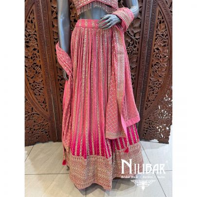 Peach Pink Georgette Embroidered  Lehenga