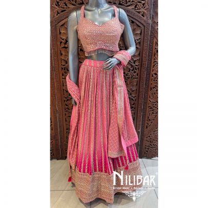 Peach Pink Georgette Embroidered  Lehenga