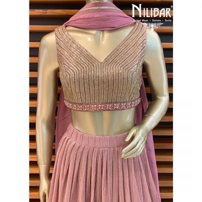 Thulian Pink Net Lehenga