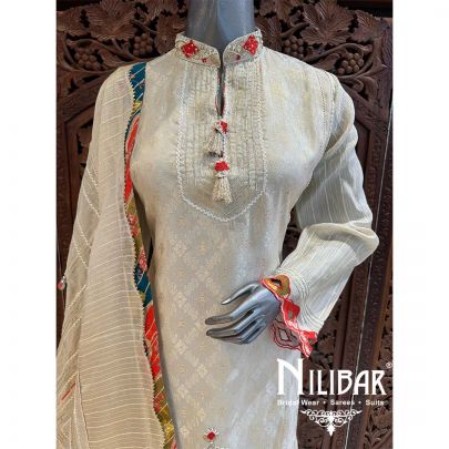 Cream Orange Lame Dhoti Suit