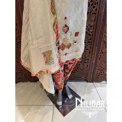 Cream Orange Lame Dhoti Suit