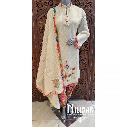 Cream Orange Lame Dhoti Suit