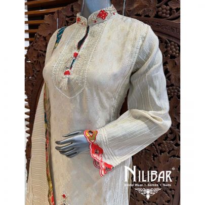Cream Orange Lame Dhoti Suit