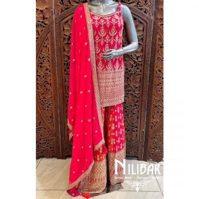 Bright Pink Georgette Panelled Palazzo