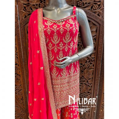 Bright Pink Georgette Panelled Palazzo