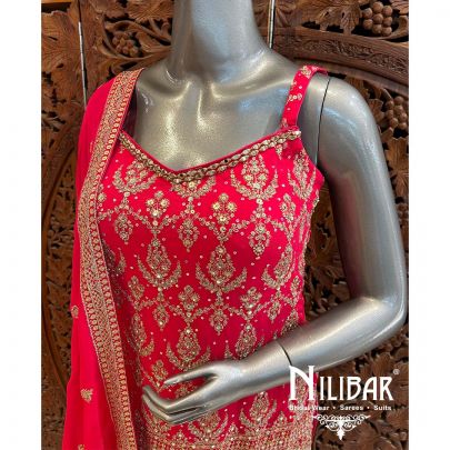 Bright Pink Georgette Panelled Palazzo
