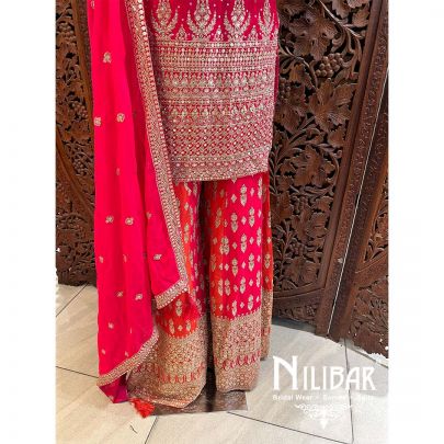 Bright Pink Georgette Panelled Palazzo