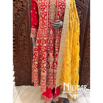 Red Silk Sequin Anarkali