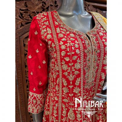 Red Silk Sequin Anarkali