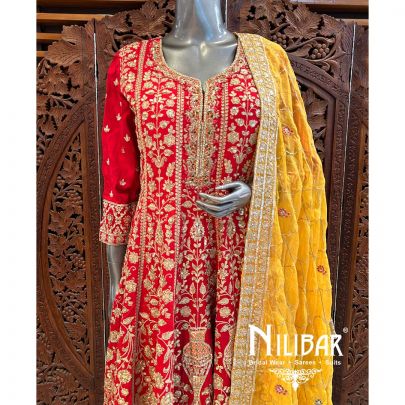Red Silk Sequin Anarkali
