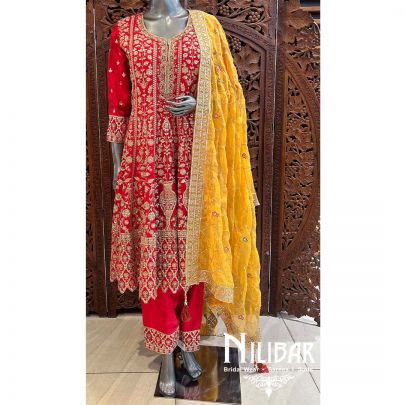 Red Silk Sequin Anarkali
