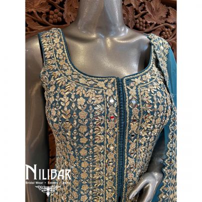 Peacock Blue Silk Georgette Palazzo Suit