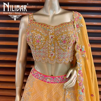 Yellow Georgette and Organza Lehenga