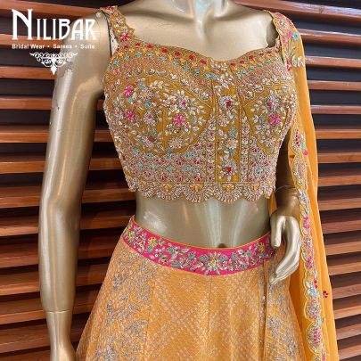 Yellow Georgette and Organza Lehenga