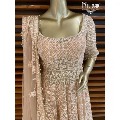 Coral Peach Net Garara Suit