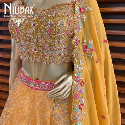 Yellow Georgette and Organza Lehenga