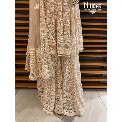 Coral Peach Net Garara Suit