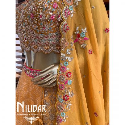 Yellow Georgette and Organza Lehenga