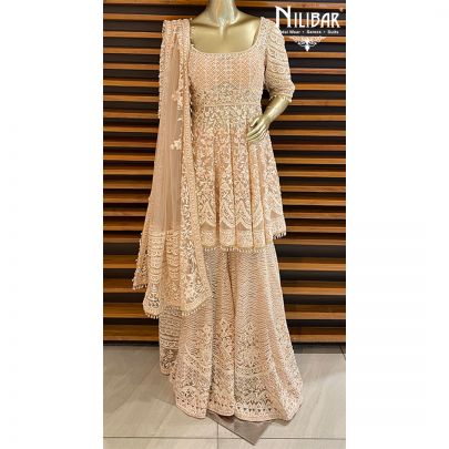 Coral Peach Net Garara Suit