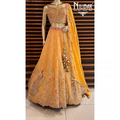 Yellow Georgette and Organza Lehenga