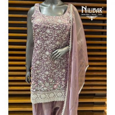 Lilac Tissue Mid Length Shirt Paired With Farshi Salwar & Dupatta