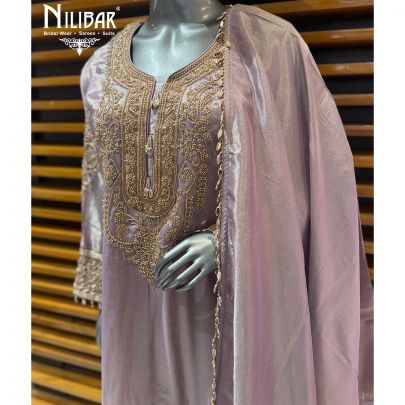 Lilac Tissue Embroidered Shirt & Pants Paired With Tissue Dupatta
