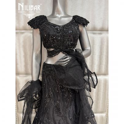 Black Soft Net Fish Cut Lehenga