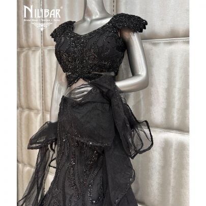 Black Soft Net Fish Cut Lehenga